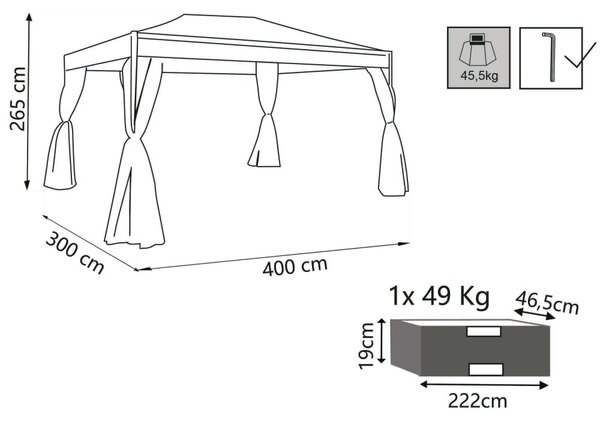 VivaGarden Gazebo da Giardino 3x4 mt in Acciaio/Tessuto con Tende colore Beige