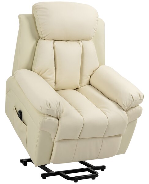 HOMCOM Poltrona Relax Alzapersona Elettrica con Imbottitura Spessa e Telecomando, 96x93x105cm, Crema|Aosom