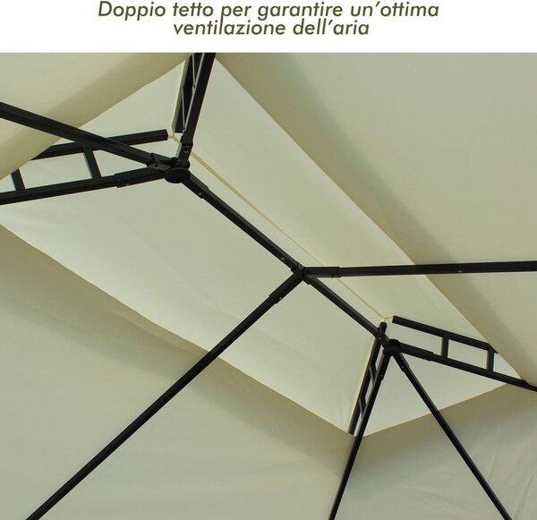 VivaGarden Gazebo da Giardino 3x4 mt in Acciaio/Tessuto con Doppio tetto e Tende colore Crema
