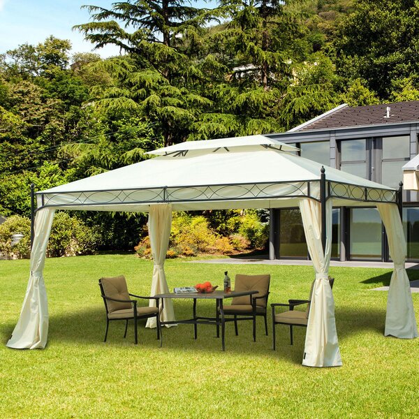 VivaGarden Gazebo da Giardino 3x4 mt in Acciaio/Tessuto con Doppio tetto e Tende colore Crema