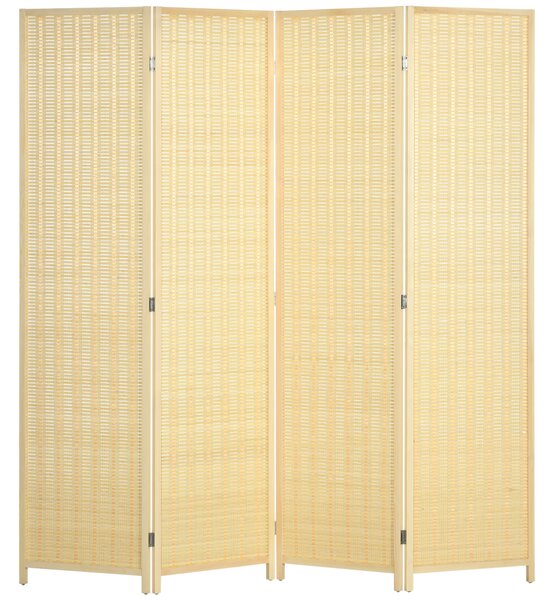 HOMCOM Paravento da Interno a 4 Ante Pieghevole in Legno e Bambù Altezza 180cm, Colore Naturale|Aosom