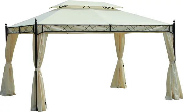 VivaGarden Gazebo da Giardino 3x4 mt in Acciaio/Tessuto con Doppio tetto e Tende colore Crema
