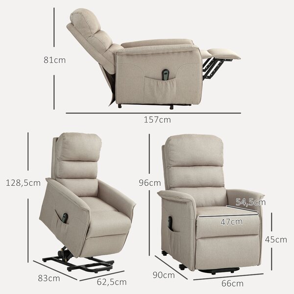 HOMCOM Poltrona Alzapersona Elettrica Reclinabile con Poggiapiedi e Tasca, Sedia Alzapersona Reclinabile con Telecomando, Beige | Aosom Italy