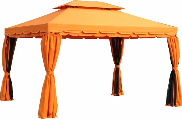 VivaGarden Gazebo da Giardino 3x4 mt in Alluminio/Tessuto con Doppio tetto Tende e Zanzariere colore Arancione