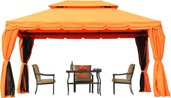VivaGarden Gazebo da Giardino 3x4 mt in Alluminio/Tessuto con Doppio tetto Tende e Zanzariere colore Arancione