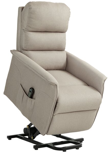 HOMCOM Poltrona Alzapersona Elettrica Reclinabile con Poggiapiedi e Tasca, Sedia Alzapersona Reclinabile con Telecomando, Beige | Aosom Italy