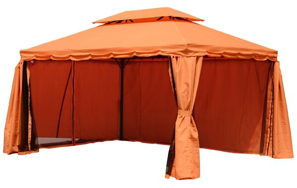 VivaGarden Gazebo da Giardino 3x4 mt in Alluminio/Tessuto con Doppio tetto Tende e Zanzariere colore Arancione