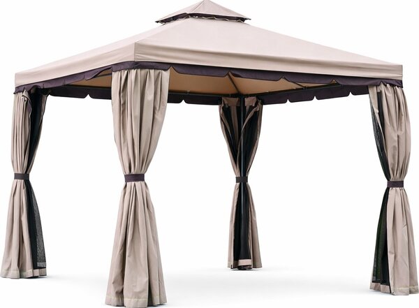 Tata Linda Gazebo da Giardino 3x4 mt in Alluminio/Tessuto con Doppio tetto e Tende colore Ecr - Passion