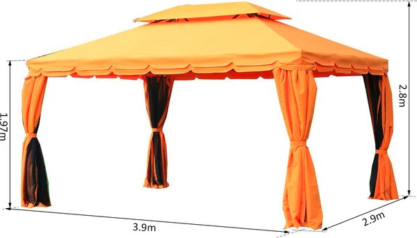 VivaGarden Gazebo da Giardino 3x4 mt in Alluminio/Tessuto con Doppio tetto Tende e Zanzariere colore Arancione