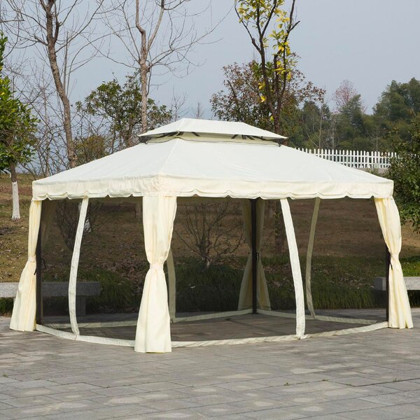 VivaGarden Gazebo da Giardino 3x4 mt in Alluminio/Tessuto con Doppio tetto Protezione raggi UV Tende e Zanzariere colore Bianco