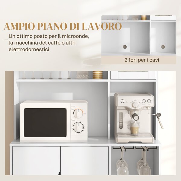 HOMCOM Mobile Dispensa con Portabottiglie, Armadietti, Ripiani e Cassetto, in Truciolato e Legno, 100x38x172 cm, Bianco|Aosom
