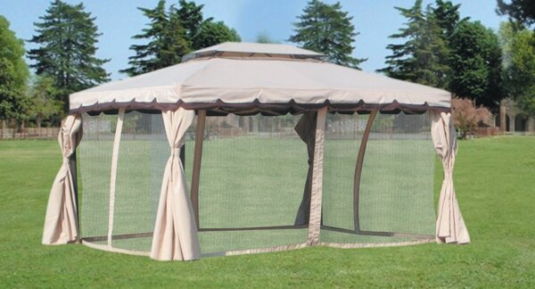 Giardini del Re Gazebo da Giardino 3x4 mt in Alluminio/Tessuto con Doppio tetto e Tende colore Ecr - Adventure