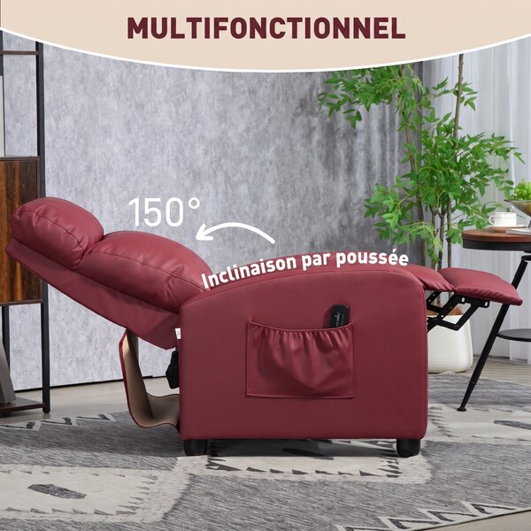 HOMCOM Poltrona Relax Massaggiante spessa imbottitura con Telecomando e 8 Programmi, Reclinazione fino a 150° con poggiapiedi，Rosso| Aosom Italy