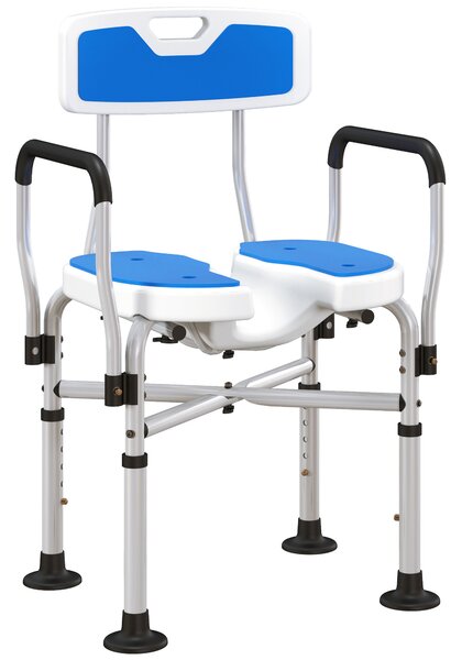 HOMCOM Sedia da Doccia con Seduta Scanalata, Altezza Regolabile e Piedini Antiscivolo, Blu