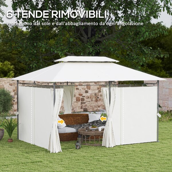 VivaGarden Gazebo da Giardino 3x4 mt in Metallo/Tessuto con Doppio tetto e Tende colore Crema