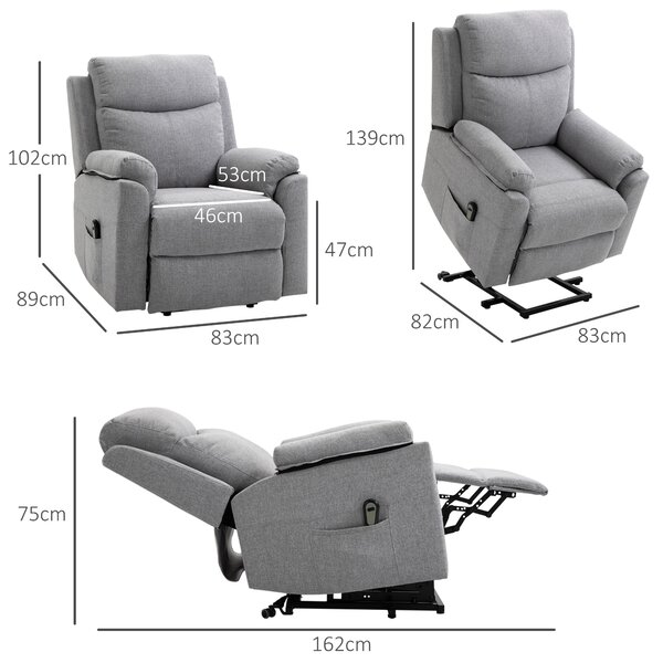HOMCOM Poltrona Relax Elettrica con Telecomando e Poggiapiedi, Alzapersona Reclinabile (fino a 160°) in Tessuto, Grigio Chiaro | Aosom Italy