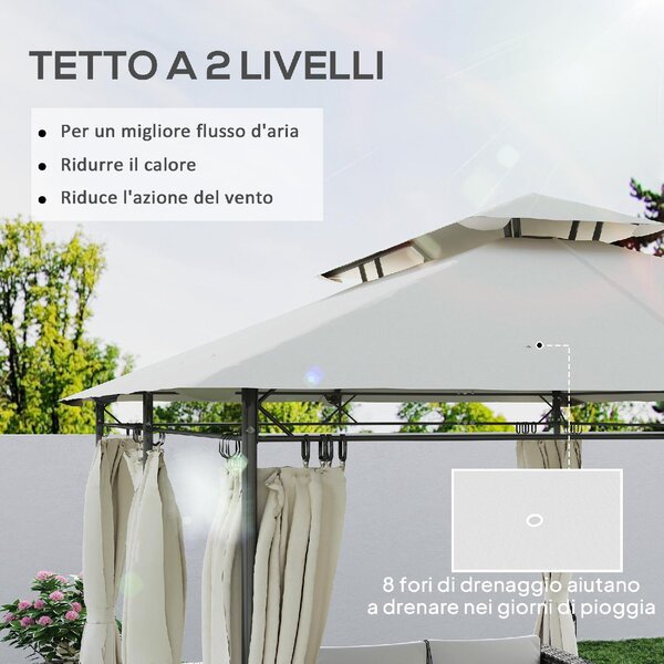 VivaGarden Gazebo da Giardino 3x4 mt in Metallo/Tessuto con Doppio tetto e Tende colore Crema