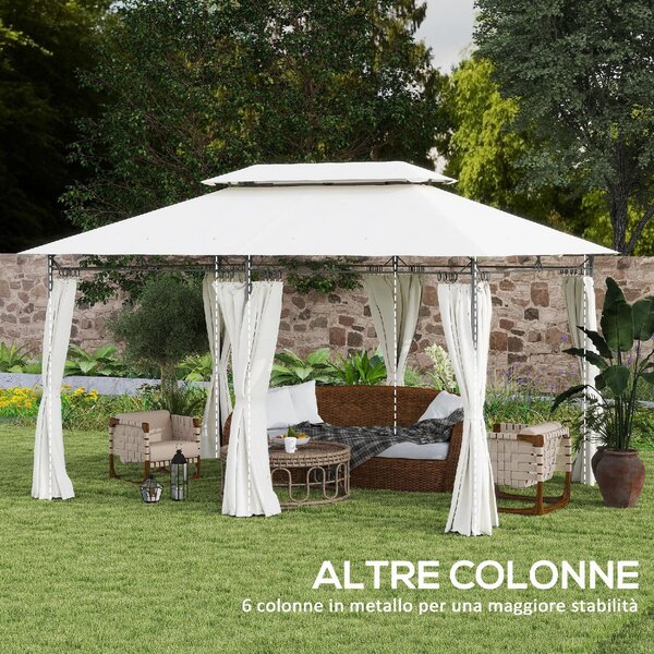 VivaGarden Gazebo da Giardino 3x4 mt in Metallo/Tessuto con Doppio tetto e Tende colore Crema