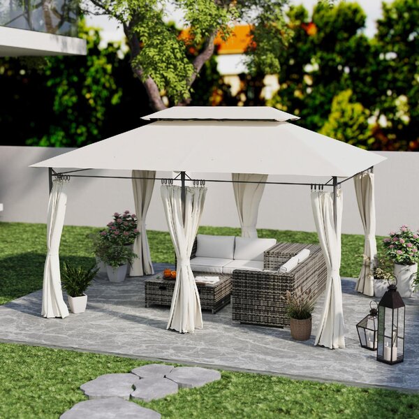 VivaGarden Gazebo da Giardino 3x4 mt in Metallo/Tessuto con Doppio tetto e Tende colore Crema