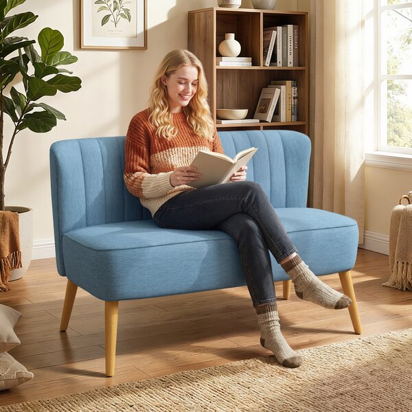 HOMCOM Divano 2 Posti Stile Rétro con Imbottitura Morbida, Rivestimento Facile da Pulire, fino a 150 kg, 117x56,5x77 cm, Blu | Aosom Italy