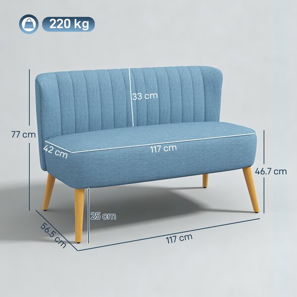 HOMCOM Divano 2 Posti Stile Rétro con Imbottitura Morbida, Rivestimento Facile da Pulire, fino a 150 kg, 117x56,5x77 cm, Blu | Aosom Italy