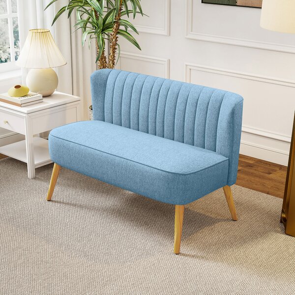 HOMCOM Divano 2 Posti Stile Rétro con Imbottitura Morbida, Rivestimento Facile da Pulire, fino a 150 kg, 117x56,5x77 cm, Blu | Aosom Italy