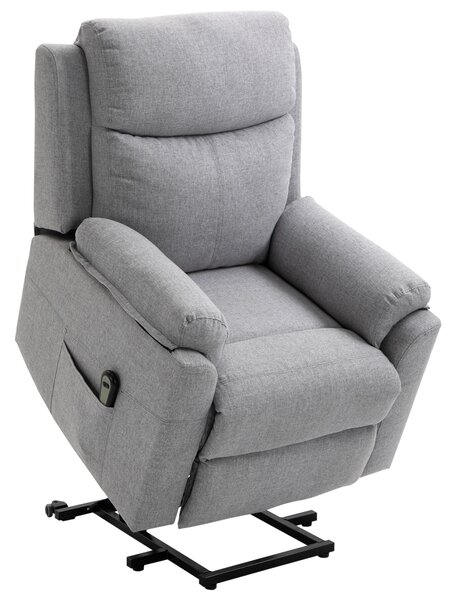 HOMCOM Poltrona Relax Elettrica con Telecomando e Poggiapiedi, Alzapersona Reclinabile (fino a 160°) in Tessuto, Grigio Chiaro | Aosom Italy