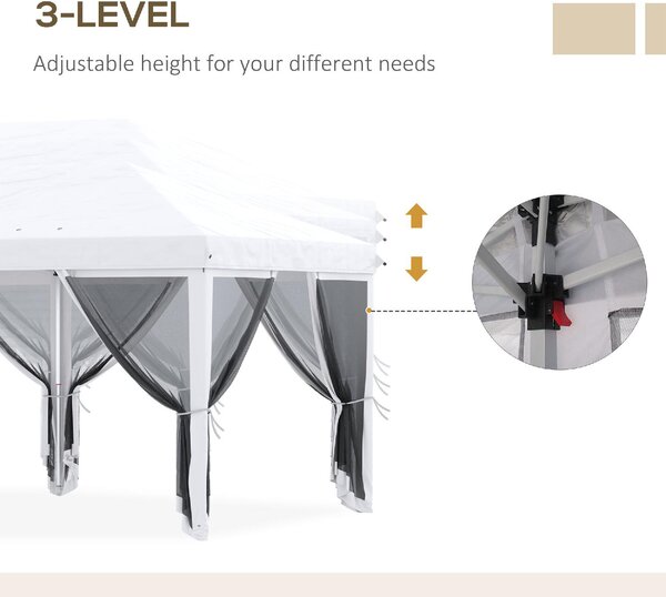 VivaGarden Gazebo da Giardino 3x5,85 mt Pieghevole in Acciaio/Tessuto con Zanzariere colore Bianco