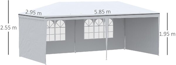 VivaGarden Gazebo da Giardino 3x5,85 mt in Acciaio/Tessuto Tende Laterali con Finestre colore Bianco