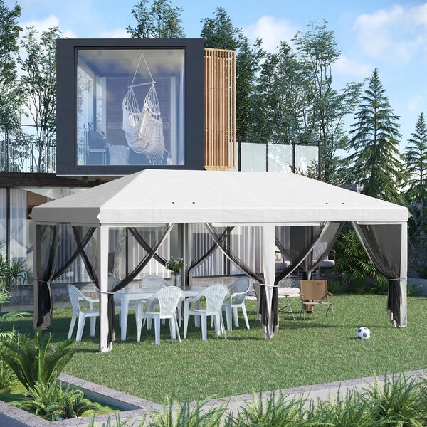 VivaGarden Gazebo da Giardino 3x5,85 mt Pieghevole in Acciaio/Tessuto con Zanzariere colore Bianco