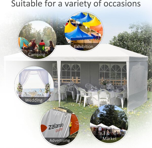 VivaGarden Gazebo da Giardino 3x5,85 mt in Acciaio/Tessuto Tende Laterali con Finestre colore Bianco