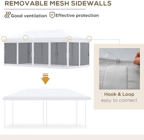 VivaGarden Gazebo da Giardino 3x5,85 mt Pieghevole in Acciaio/Tessuto con Zanzariere colore Bianco