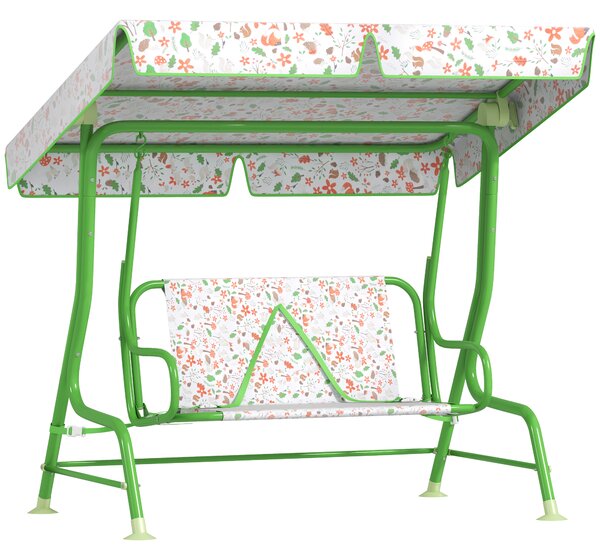 AIYAPLAY Dondolo per Bambini da Esterno a 2 Posti con Tettuccio Regolabile e Cinture di Sicurezza, 112x75x120 cm, Verde