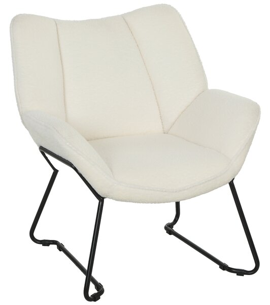 HOMCOM Sedia d'Accento Moderna, Poltrona Imbottita in Sherpa-Fleece con Schienale Ampio e Gambe in Acciaio, Montaggio Facile, Bianco | Aosom Italy