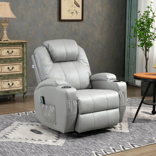 HOMCOM Poltrona Reclinabile con Poggiapiedi e Telecomando, Sedia Massaggiante in Pelle PU, 89x99x106 cm, Grigio | Aosom Italy