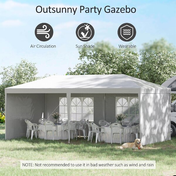 VivaGarden Gazebo da Giardino 3x5,85 mt in Acciaio/Tessuto Tende Laterali con Finestre colore Bianco