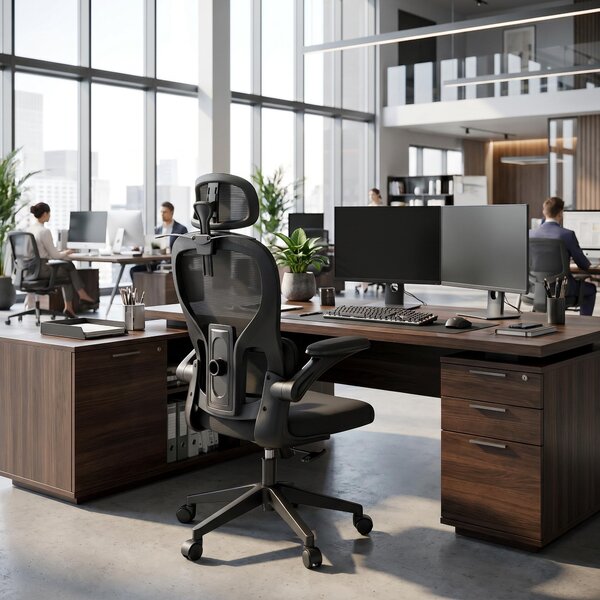 Sedia da ufficio ergonomica QEENTOE, con poggiatesta regolabile in 2 dimensioni, funzione di inclinazione di 35°, braccioli pieghevoli, sedia da scrivania per ufficio, colore nero