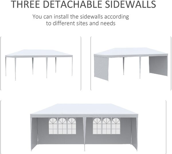 VivaGarden Gazebo da Giardino 3x5,85 mt in Acciaio/Tessuto Tende Laterali con Finestre colore Bianco