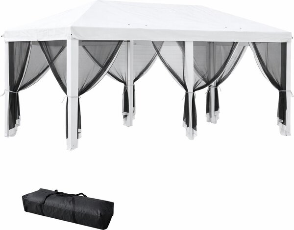 VivaGarden Gazebo da Giardino 3x5,85 mt Pieghevole in Acciaio/Tessuto con Zanzariere colore Bianco