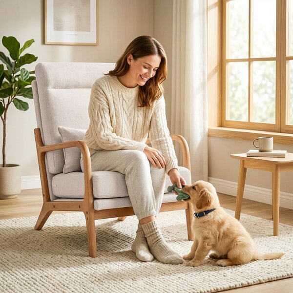 HOMCOM Poltrona d'Appoggio Imbottita in Tessuto Effetto Lino con Ampia Seduta, Supporto Lombare e Schienale Alto, 64x86x93 cm, Crema | Aosom Italy