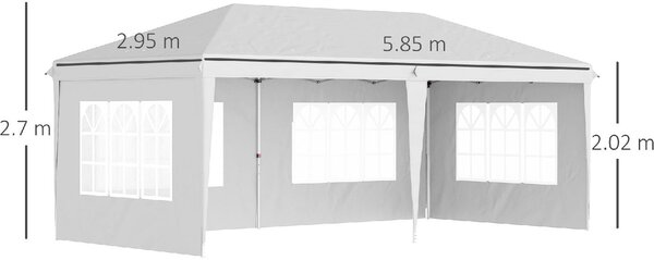 VivaGarden Gazebo da Giardino 3x5,85 mt Pieghevole in Acciaio/Tessuto Tende Laterali con Finestre colore Bianco