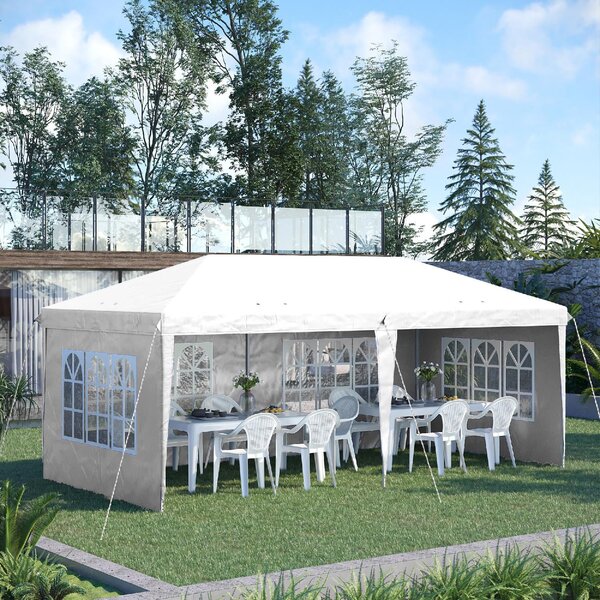 VivaGarden Gazebo da Giardino 3x5,85 mt Pieghevole in Acciaio/Tessuto Tende Laterali con Finestre colore Bianco