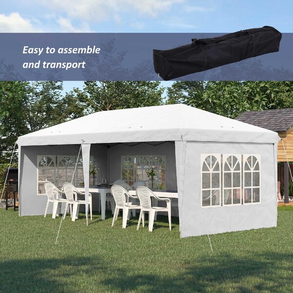 VivaGarden Gazebo da Giardino 3x5,85 mt Pieghevole in Acciaio/Tessuto Tende Laterali con Finestre colore Bianco