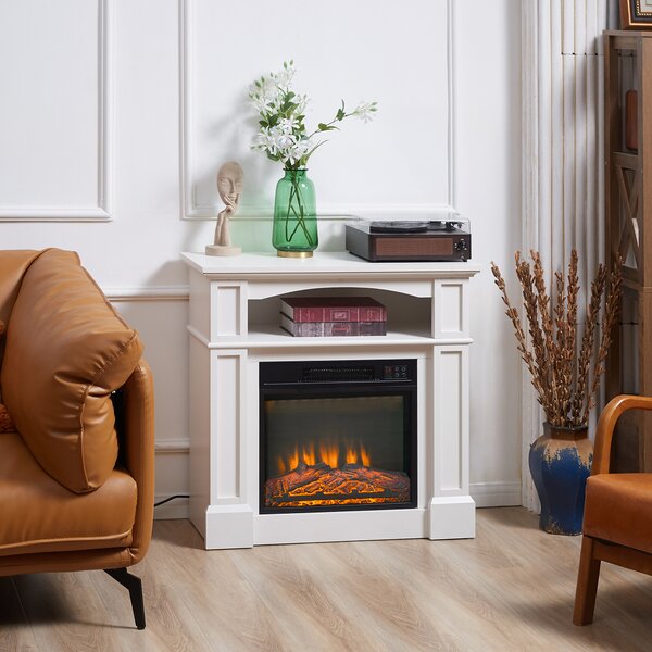 HOMCOM Camino Elettrico con Effetto Fiamma LED Regolabile 1800 W, Telecomando, Timer e Ripiano Integrato, Bianco | Aosom Italy