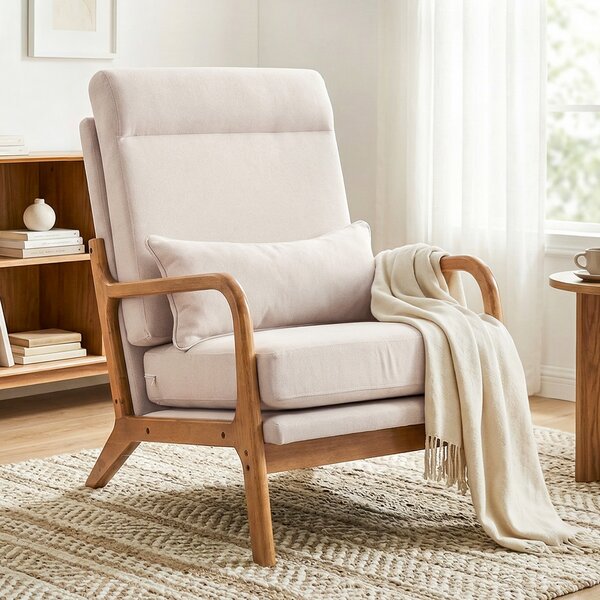 HOMCOM Poltrona d'Appoggio Imbottita in Tessuto Effetto Lino con Ampia Seduta, Supporto Lombare e Schienale Alto, 64x86x93 cm, Crema | Aosom Italy