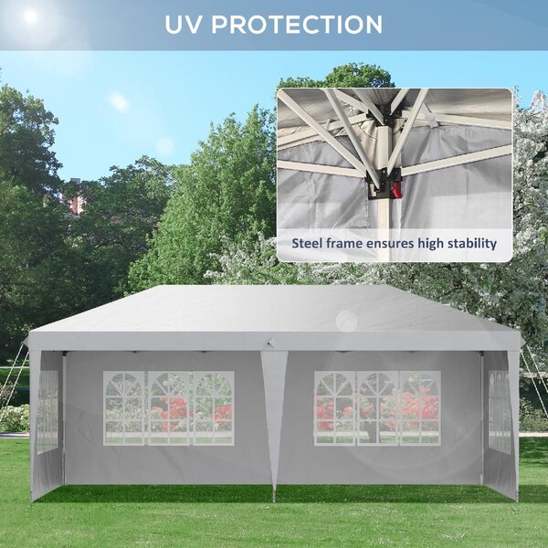 VivaGarden Gazebo da Giardino 3x5,85 mt Pieghevole in Acciaio/Tessuto Tende Laterali con Finestre colore Bianco