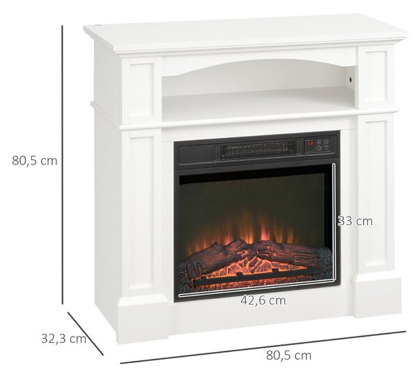 HOMCOM Camino Elettrico con Effetto Fiamma LED Regolabile 1800 W, Telecomando, Timer e Ripiano Integrato, Bianco | Aosom Italy
