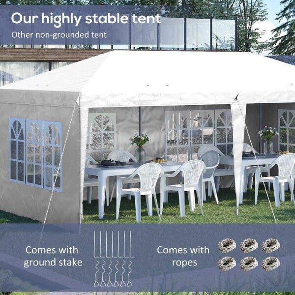 VivaGarden Gazebo da Giardino 3x5,85 mt Pieghevole in Acciaio/Tessuto Tende Laterali con Finestre colore Bianco