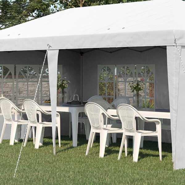 VivaGarden Gazebo da Giardino 3x5,85 mt Pieghevole in Acciaio/Tessuto Tende Laterali con Finestre colore Bianco