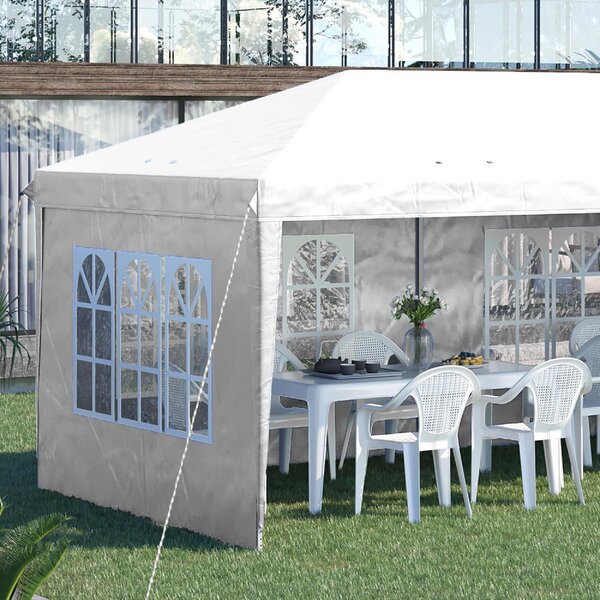 VivaGarden Gazebo da Giardino 3x5,85 mt Pieghevole in Acciaio/Tessuto Tende Laterali con Finestre colore Bianco